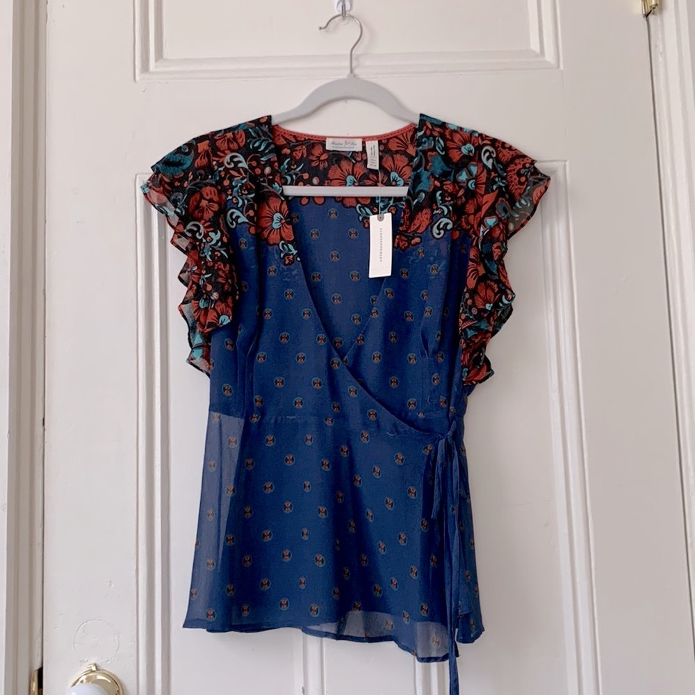 Womens Meadow Rue Anthropologie Bastide Floral Wrap Top Size 0